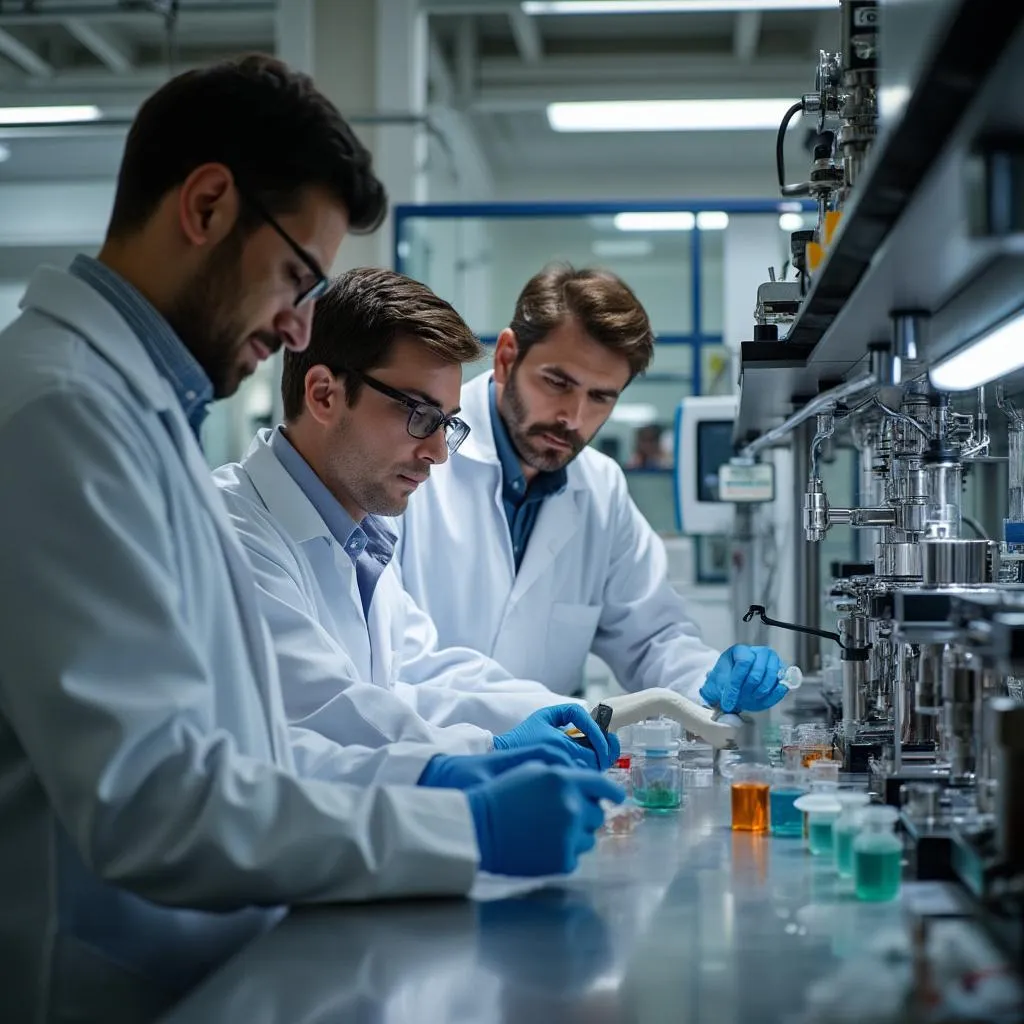 Investigadores analizando muestras de combustible
